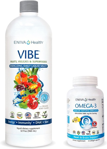 [BRSW2Y35C54BACD2] Eniva Vibe Fruit Liquid Daily Multivitamin (32oz) eta Omega-3 arrain-olioa (60 kapa)