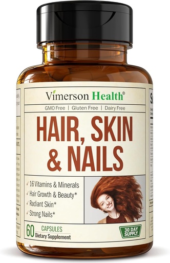 [BRSRMAAHCMPGMAL4] Biotin Hair, Skin & Nails Vitamins for Women & Men. Includes Vitamin C to Support Collagen. Supplements for Strong Hair, Radiant Skin & Nail Growth. Biotin & Folate Supplement for Women. 60 Capsules