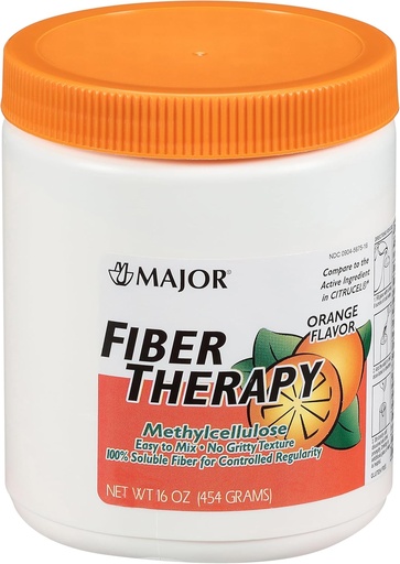 [BRSWIZY5BZ5WY2D6] MAJOR Fiber Therapy Pó de metilcelulose - Fácil de misturar - Sem textura gritty - Fibra Solúvel - Ajuda a regularidade de controle - sabor laranja - 16 Oz (1 pacote)