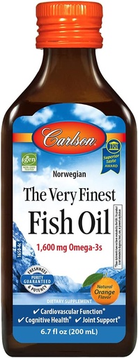 [BRSWIYYFAV5G2C3U] Carlson - The very finest fish oil, 1600 mg Omega-3 s, Liquid Fish Oil Supplement, Norway Fish Oil, Wild- Caught, Sustainable Sourced Fish Oil Liquid, Orange, 6.7 Fl Oz