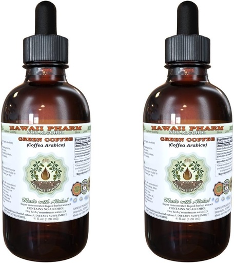 [BRSWKEYHOYORE3Q5] Green Coffee Alcohol-Free Liquid Extract, Green Coffee (Coffea Arabica) Dried Bean Glycerite Hawaii Pharm Natural Herbal Supplement 2x2 oz