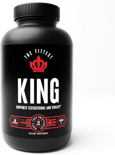 [BRSW2EI6AB5RY33V] The Fittest King - Testosterona Booster Supplement - Hormona Osasuna, Stamina eta Indarra onartzen ditu - Belarra elikatutako behiak, hezur-marrow, bihotza eta proba - 180 kapsula