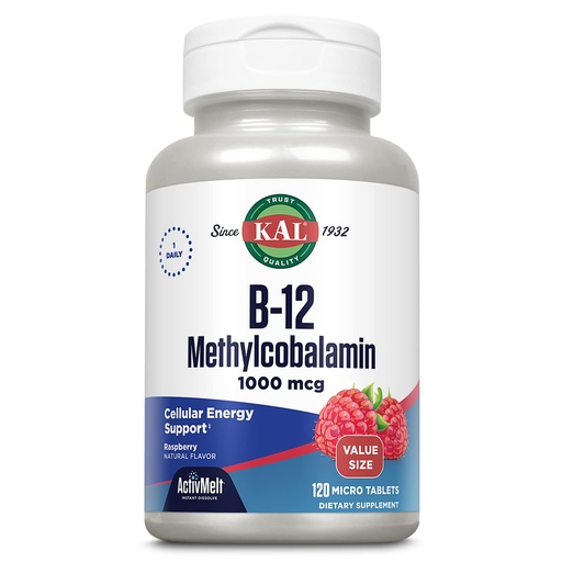 [BRSRMAIEAUFWKHLZ] KAL Vitamin B12 Methylcobalamin 1000mcg, Healthy Energy, Metabolism, Nerve and Red Blood Cell Support, Fast Dissolve ActivMelt, High Absorption, Vegetarian, Natural Raspberry, 120 Serv, 120 Micro Tabs