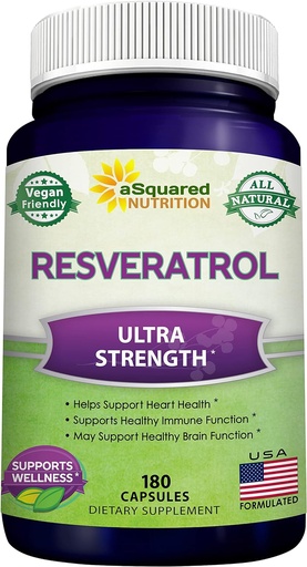 [BRSWKEINOAOAEGDG] 100% dabas resveratrol - 1000mg uz vienu apkalpo Max stipruma (180 kapsulas) Antioksidants Papildinājums, Trans-Resveratrol Tabletes sirds veselībai un Pure, Polifenoli