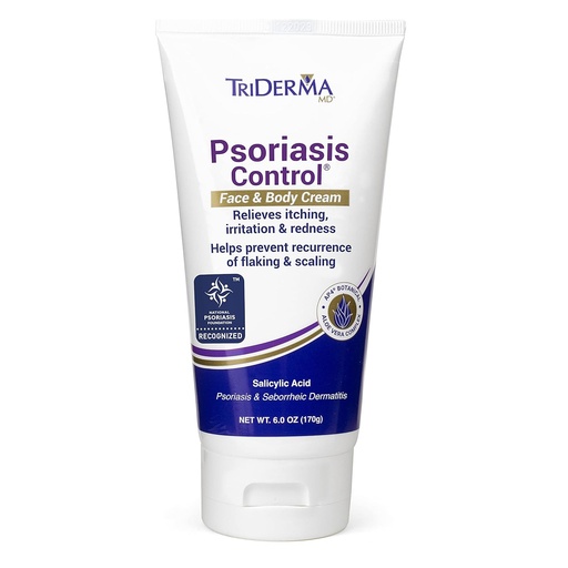 [BRSW2GT2A4CWMAL3] TriDerma Psoriasis Control Ansikt & Body Cream - Maksimal styrke 3% salicylsyre, AP4 Aloe Vera Gel, Urea Cream - ekstra motiverende behandling, ingen kortison eller kol Tar - FSA kvalifisert - 6 Oz