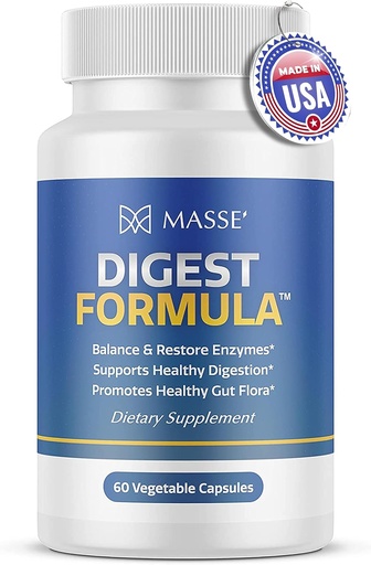 [BRSRM2YBCB5RAFI7] MASSE' Digest Formula Supplement Enzyme Boost Capsules - Advanced Formula for Digestive Health & Gut Flora Support - Natural Organic Enzyme Supplement for Digestive Care and Overgrowth- 60 Count
