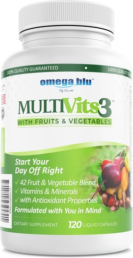 [BRSRMFQ2CMBBMELJ] Multi Vits 3 Multivitamin - 2 Per Day - 70+ Ingredients - 42 Fruits & Vegetables - CoQ10 for Heart Health - Brain, Energy, Vision Support - Vitamins & Minerals - 60 Servings