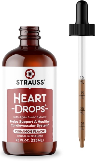 [BRSWG2Y6OAPBG3TK] Strauss Naturals Heart Drops – Natural Mistletoe & Aged Garlic Extract Heart Health Supplement – Helps Maintain Healthy Cardiovascular System – Vegan & Non-GMO – Cinnamon Flavored – 225 ml Bottle