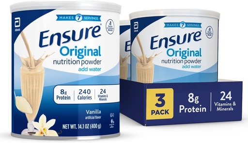 [BRSWG23YC4HRQETG] Ensure Original Vanilla Nutrition Powder | Vanilla Protein Powder | Small Meal Replacement Shake Mix | 8g Protein, 24 Vitamins & Minerals | Immune Health | 14.1 oz - 3 pack