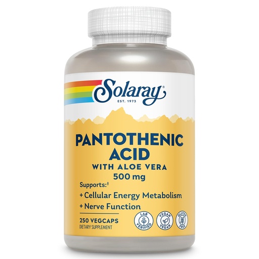[BRSWIYT3OMAGI3YZ] SOLARAY Pantothenic Acid 500mg - Pantothenic Acid Supplement (Vitamin B5) - Essential B Complex Vitamin - Nervous System and Cellular Energy Support - Vegan, Gluten Free, 60-Day Guaratee, 250 Servings