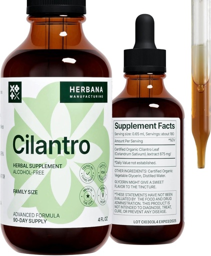 [BRSRMCQHOZ4B6DYY] Cilantro Leaf 4 fl oz Liquid Extract - Organic Coriandrum Sativum Kapljice za čiščenje telesa in razstrupljanje - Natural Calming Herbal Tinkture Dopolnilo za živčevje - Visoka moč - 90-dnevna oskrba