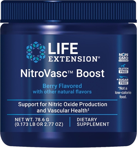[BRSRAFQQPJ7Q4HI6] Life Extension NitroVasc Boost, Blutfluss-Ergänzung, Stickstoffoxid-Unterstützung, Herzgesundheit, L-Arginin, Glutenfrei, Non-GMO, Vegetarisch, 1 Scoop, 30 Portionen