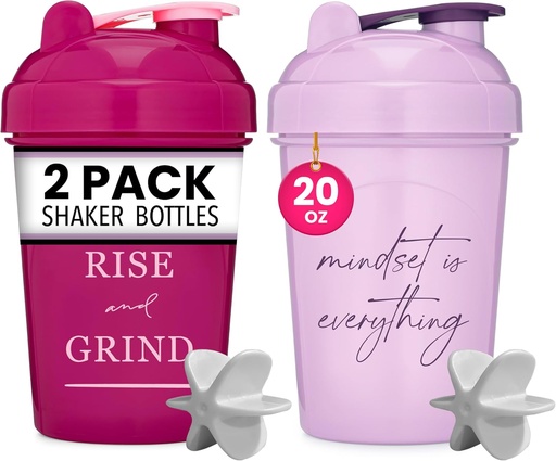 [BRSRMATRAV7RYFIV] GOMOYO [2 Pack] 20oz Shaker Bottle with Motivational Quotes (Raspberry & Lavender) | Protein Bottle with Mixer Agitators | Blender Shaker Bottle for Protein Mixes Pack is BPA Free and Dishwasher Safe