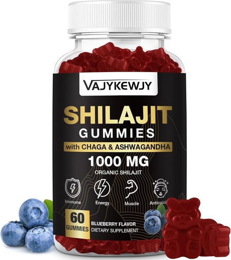[BRSRAEICAV5QAAA6] 1000 MG Shilajit Gummies, Organic Shilajit Gummies with 85+ Trace Minerals, Fulvic Acid, Shilajit for Men & Women, Shilajit Resin, Shilajit Himalayan Organic for Energy, Brain, Immunity, 60 Count