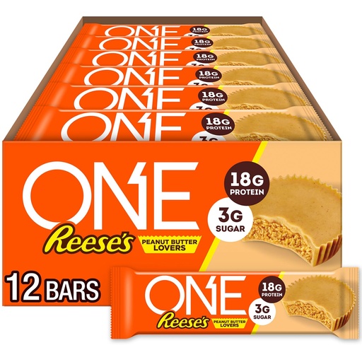 [BRSROBAHAABR6E3H] ONE Protein Bars, Reese's Peanut Butter Lovers, Gluten Free with 18g Protein and 3g Sugar, Pantry Staples, 2.12 oz (12 Count)