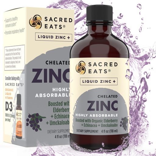 [BRSWYBL7CF4AMDTV] Liquid Zinc (Glycinate Chelate) with Organic Elderberry & Echinacea (High in Quercetin) | 4-in-1 Immune Suport Supplement for Adults & Kids, Great Tasting | Alcohol & Gluten Free, Non GMO (4.0 Oz)