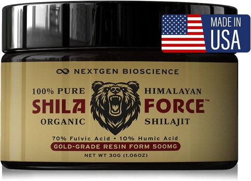 [BRSROBAPPIBGECI2] ShilaForceTM Shilajit Pure Gold-Grade Wild-Harvested ההימלאיה אורגנית Live Resin - 500 מ"ג 70% Fulvic Acid & 10% Humic Acid עם 85+ Trace מינרלים, 30g מיוצר בארה"ב, בראון