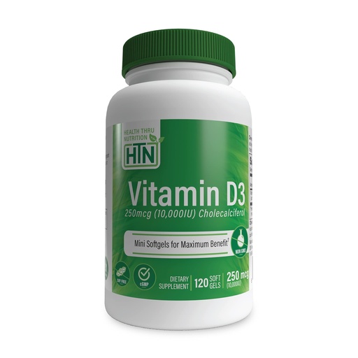 [BRSWKGYACN4RWE3M] Health Thru Nutrition Vitamin D3 10,000iu 120 Mini Softgels for Maximum Benefit | 250mcg Cholecalciferol | 3rd Party Tested | Non-GMO USP Grade in Organic EVOO | Immune Health Support