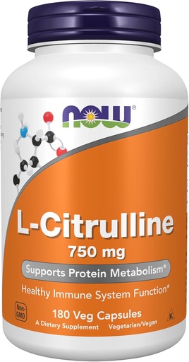 [BRSWIYIGOIHB633M] NOW Foods Supplements, L-Citrulline 750 mg, Supports Protein Metabolism*, Amino Acid, 180 Veg Capsules