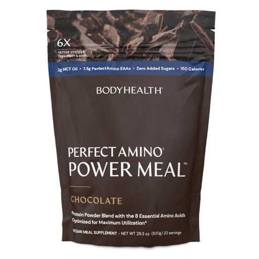 [BRSWGGL2BUPRYEI2] BodyHealth PerfectAmino Power Meal Shake New Dark Chocolate Flavor with MCT Oil Carb 10 and Perfect Amino Protein Base (20 Servings)