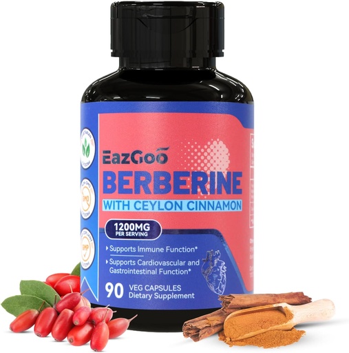 [BRSRA2QBDINWKFL7] Premium Berberine Supplement 1200mg mit Ceylon Cinnamon - 90 Vegan Kapseln - Berberine HCL Supplement Non-GMO Glutenfrei, Immununterstützung
