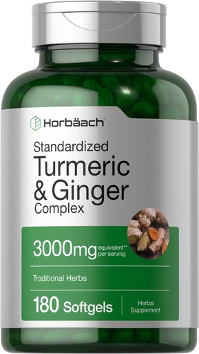 [BRSWYCADCEFAAC3A] Horbäach Turmeric and Ginger Supplement | 180 Softgel Pills | with Black Pepper Extract | Non-GMO, Gluten Free Supplement