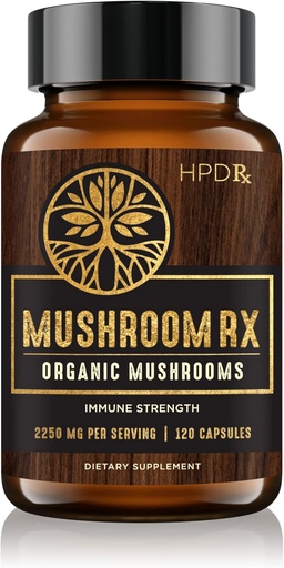[BRSWYYIPPMDWKC3L] HPD Rx Mushroom Rx Organic Mushroom Extract Blend Max Immunity Dose, Lion’s Mane, Chaga, Reishi, Shiitake Maitake & Turkey Tail Mushroom Supplements | 2250 mg, 30-Day Supply, Pack of 1