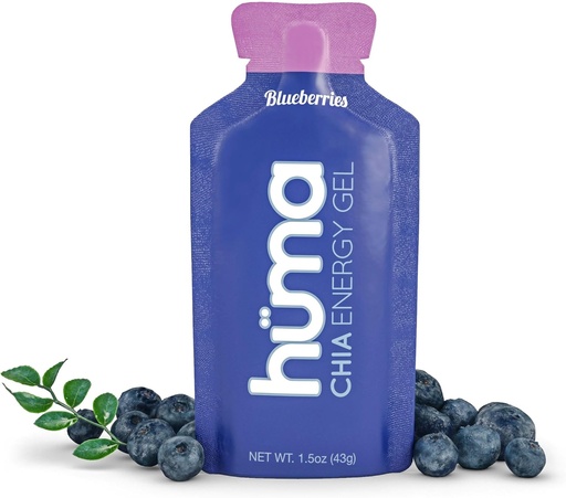 [BRSWIHYECYCGA3DM] Huma Chia Energy Gel, Blueberries, 12 Gels - Premier Sports Nutrition for Endurance Exercise