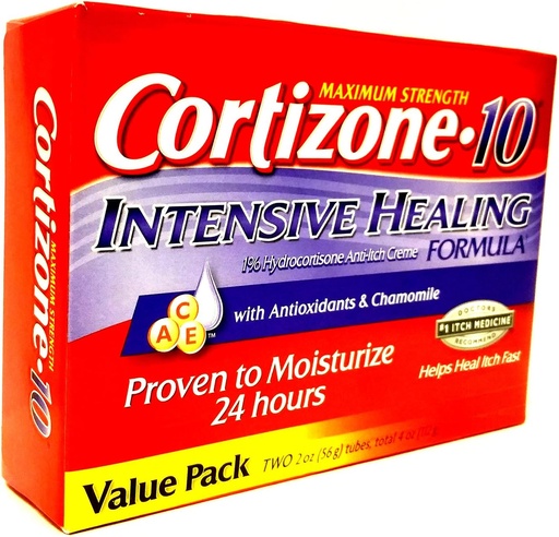 [BRSWGGAYOQNW2HLL] cortizone 10 Maximum Strenght Intensive Healing 1% hydrocortisone Anti Itch Cream Two 20z Tubes, Total 4 oz