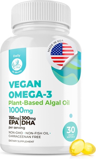 [BRSRMAIFAUNQYFI3] DR. MORITZ Vegan Omega-3 Softgels for Adults and Kids, Made from Algae Oil with DHA EPA, Small Algae Omega 3 Supplements, Vegan, 30 Count