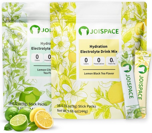 [BRSRAGL7AUDQKDTP] JOISPACE Electrolyte Drink Mix with Tea Polyphenols | Fast Hydration & Electrolytes Boost | Non-GMO, Vegan, Gluten-Free | Lemon Tea & Lemon Lime Tea, 32 Servings