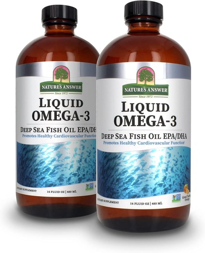 [BRSW2YL6CIDQODYV] Nature's Answer Liquid Omega-3 | Deep Sea Fish Oil with EPA/DHA Dietary Supplement | Cardiovascular Support | No Preservatives & Gluten-Free 16oz (Pack of 2)