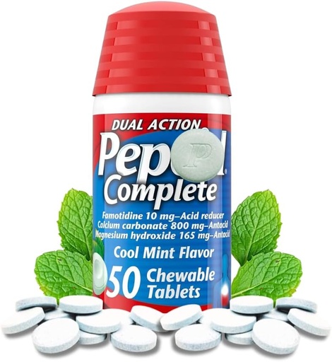 [BRSRAHATCACGKAAV] Complete Chewable Acid Reducer - Heartburn Ease, Acid Reflux Reducer, Heartburn Chews, 2 Pack 50 Ct Antacid Tablets Chewable On The Go Pill Case (Mint 100ct)