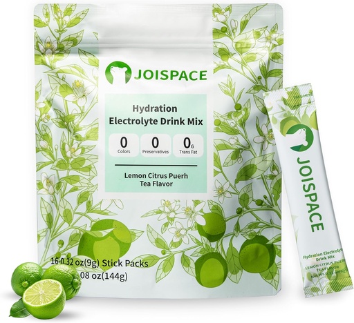 [BRSRAGL7AAMW2HLU] JOISPACE Electrolyte Drink Mix with Tea Polyphenols | Fast Hydration & Electrolytes Boost | Non-GMO, Vegan, Gluten-Free | Lemon Lime Tea, 16 Servings