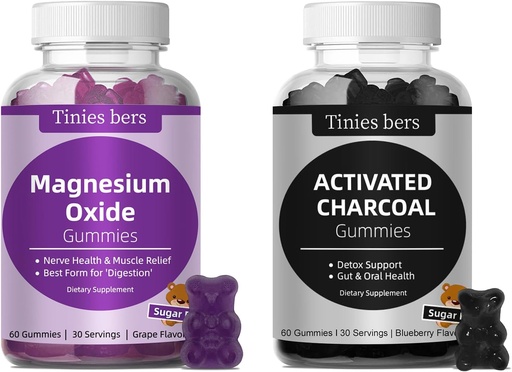 [BRSROCQZAEOQEDY2] Activated Charcoal Gummies 400mg, Magnesium Oxide Gummies 500mg Sugar Free for Adults & Kids, Quicker to Cleanse, Detox, Gas Relief, Gut & Oral Health, Best Mg Form for ‘Digestion’