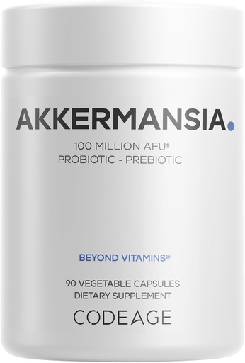 [BRSROAAFC4NGEETH] Codeage Akkermansia Muciniphila Probiotic Supplement - 3-Mesiac Supplement of Akkermansia & Staphyla Inulin - Daily Synbiotic Probiotic Staphylococcus Root - 100 Million AFUs - Gluten-Free - 90 Kapsule