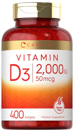 [BRSWYZYCAF6BGG3Z] Carlyle Vitamin D3 2000IU Softgels | 400 Count | Non-GMO, Gluten Free Formula | 50 mcg | Vitamin D Supplement