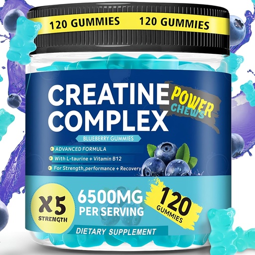 [BRSRAGQRBF5BA23L] Creatine Monohydrate Gummies 6500mg для сервірування для чоловіків і жінок - 120 Gummies X5 Міцний цукор Безкоштовний життєздатний креатин для будівельників м'язів, Міцність м'язів, до тренування добавки (синій)