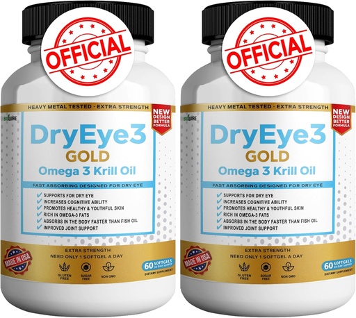 [BRSRAAIOOV4GKCQ7] Dry Eye 3 Gold Omega 3 Krill Oil Extra Strength, 60 Softgels, Dry Eye Support, Non-GMO, Gluten Free, Sugar Free (2)