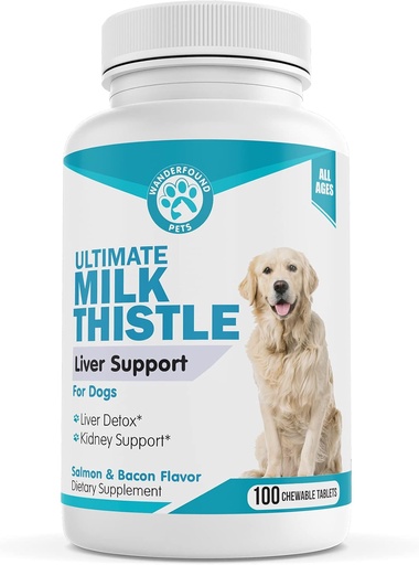 [BRSWGHT2OEHGKHIV] Wanderfound Pets Milk Thistle for Dogs – Tasty Salmon & Bacon Flavored Natural Liver Support for Pets – Kidney Cleanse Detox & Repair Formula Manufactured in The USA – 100 Chewable Tablets