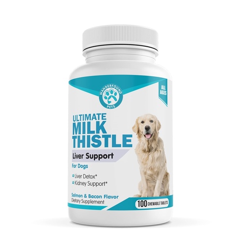 [BRSWGHT2OEHGKHIV] Wanderfound Pets Milk Thistle for Dogs – Tasty Salmon & Bacon Flavored Natural Liver Support for Pets – Kidney Cleanse Detox & Repair Formula Manufactured in the USA – 100 Chewable Tablets