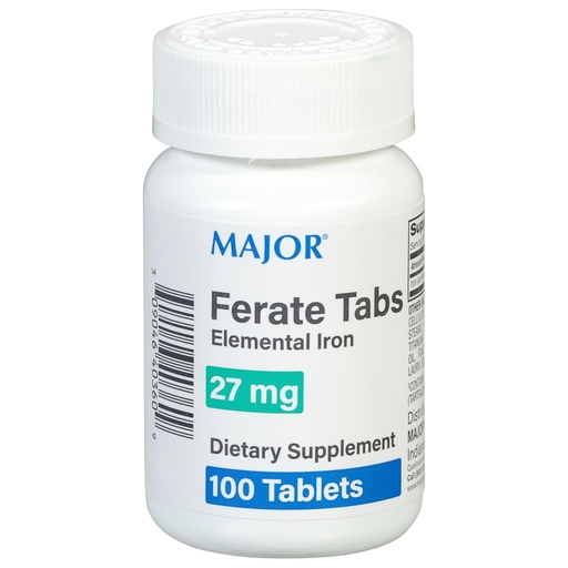 [BRSWIGD2CUNWYHD6] Major 27 mg Ferate Tabs - Ferrous Gluconate Elemental Iron Dietary Supplement - 100 Count (1 Pack)