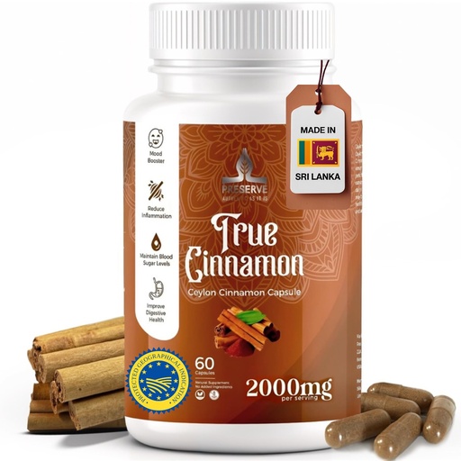 [BRSROBQEDENAA2QY] PRESERVE Pure Ceylon Cinnamon Capsules, 2,000mg, Two Month Supplement | Made in Sri Lanka |Non-GMO, Gluten-Free, True Cinnamomum from Sri Lanka, 100% Pure Cinnamon (NOT Mix with Cassia).