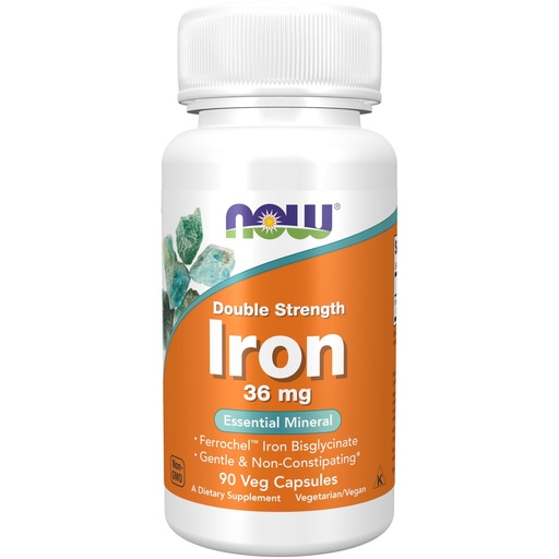 [BRSWIFAQBQOGEGDK] NOW Supplements, Iron 36 mg, Double Strength, Non-Constipating*, Essential Mineral, 90 Veg Capsules