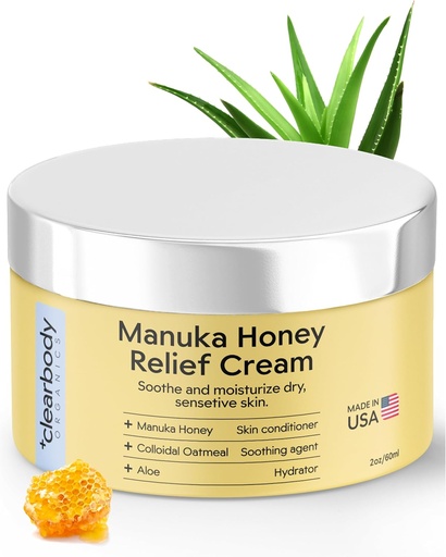 [BRSWGZQ3A4HW2DTD] Clearbody Organics Manuka Honey Cream - 2 fl oz, Pack of 1 - Soothing Eczema Cream - Deep Hydration with Colloidal Oatmeal - Instant Manuka Relief for Dry, Itchy Skin