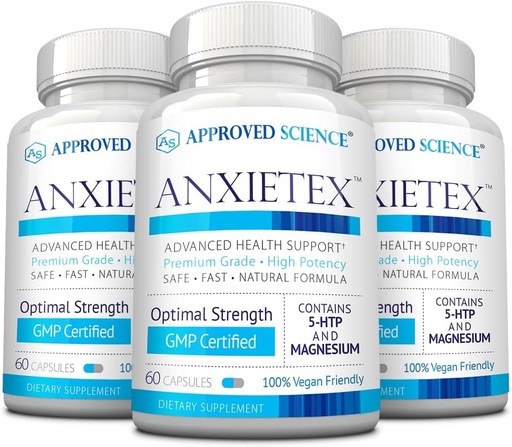 [BRSWGBL3CQFQIYLH] Godkendte Science Anxietex - rolig og afslapning - L- Theanin og Magnesium - 60 kapsler - Vegansk Friendly - 3 måneders forsyning