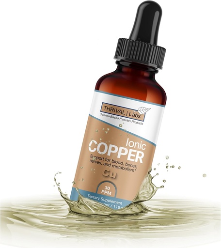 [BRSRAEA2DNYBEC3P] Ionic Copper Drops 30 PPM – Premium Bioavailable Liquid Copper Supplement for General Wellness & Trace Mineral Support – Amber Glass Bottle with Dropper – 4 fl oz