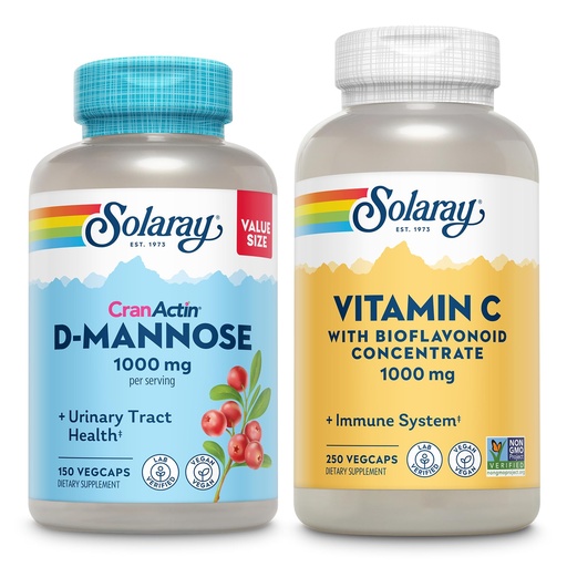 [BRSWYHYYC4PQECI3] SOLARAY D-Mannose 1000mg with CranActin Cranberry Extract (150ct) and Vitamin C 1000mg with Bioflavonoids (250ct) - Urinary Tract, Bladder Health and Immune Support Bundle - Vegan, 60 Day Guarantee