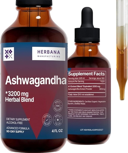 [BRSRABTRB4IA43TF] HERBANA MANUFACTURING Ashwagandha Liquid Drops Extract - Muscle Recovery Tincture - Withania Somnifera Drops - High Potency