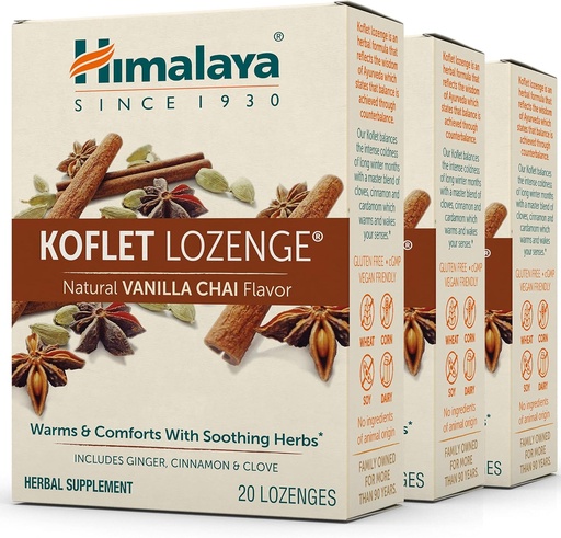 [BRSW2ZITOAFGGC33] A l'Himàlaia Koflet Lozenges, Vanilla Chai Flavor, Natural Hebal tos towit per l'ajuda de guerra i la comoditat de Sooing, 130 mg, 20 Lozenges, 3 paquets